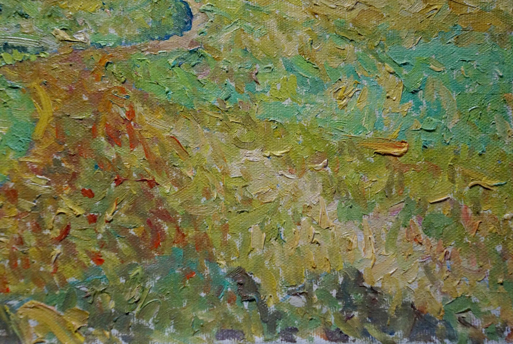 Oil painting Field landscape by Sevastyanov Viktor Grigorievich, textured impasto greens and yellows