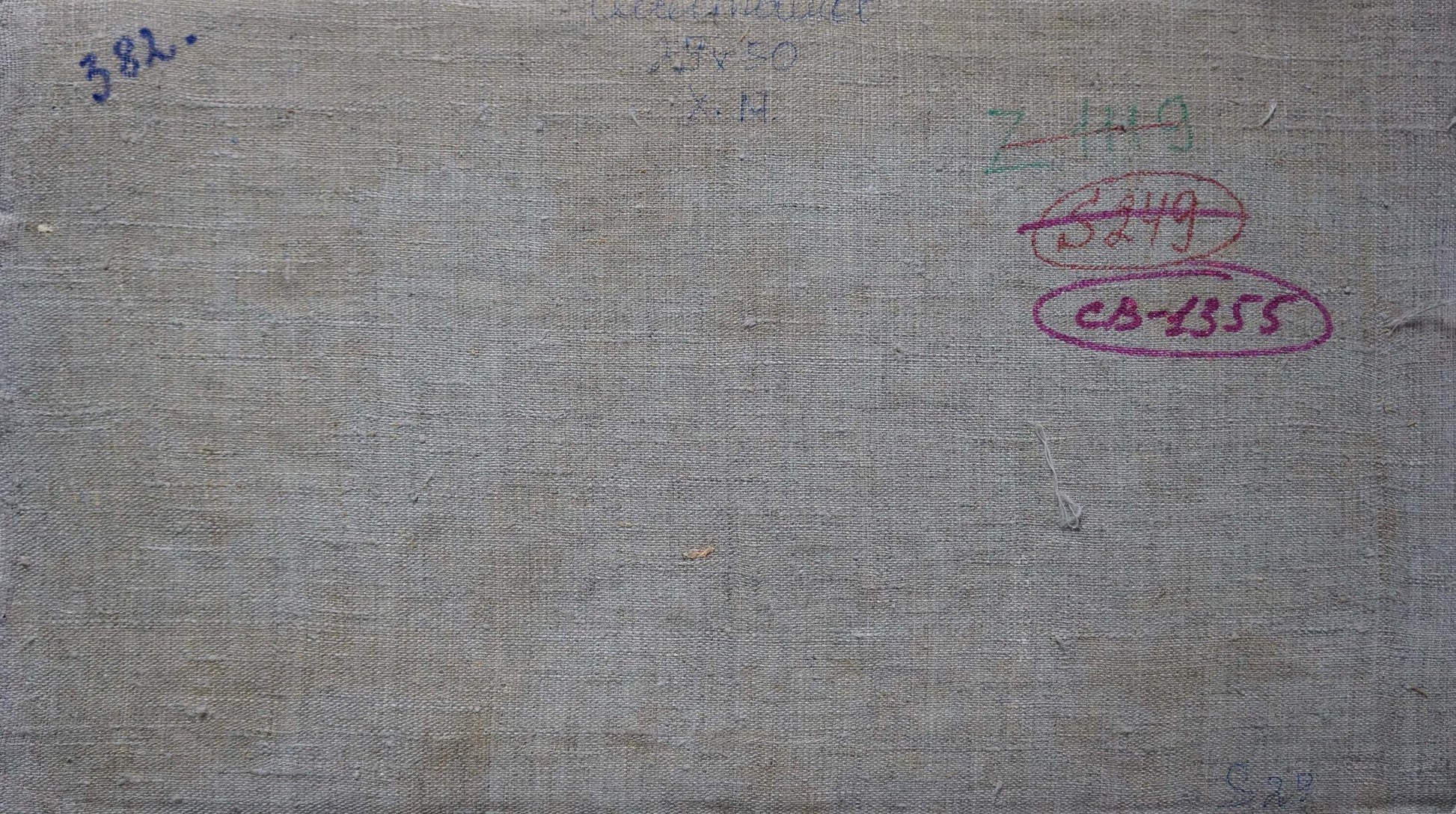 Back of Sevastyanov Viktor Grigorievich oil painting field landscape with textured canvas markings