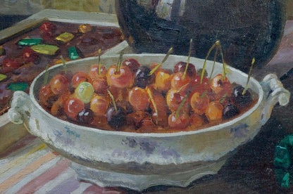 Oil painting of white bowl with cherries by Ozernikov Vladimir Borisovich