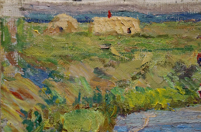 Oil painting of people by the river by Sevastyanov Viktor Grigorievich