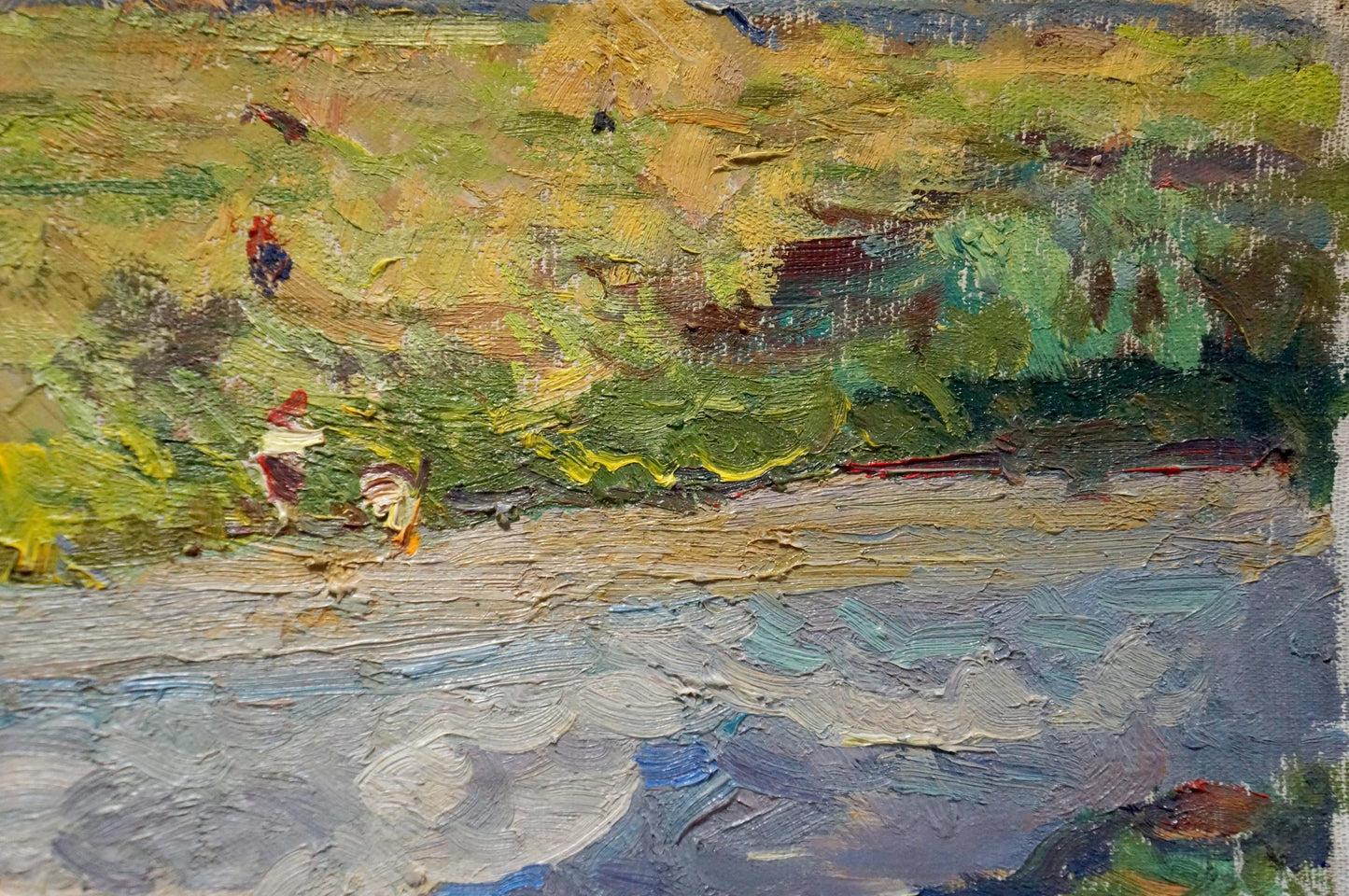 Impasto oil painting by Sevastyanov Viktor Grigorievich: people by river