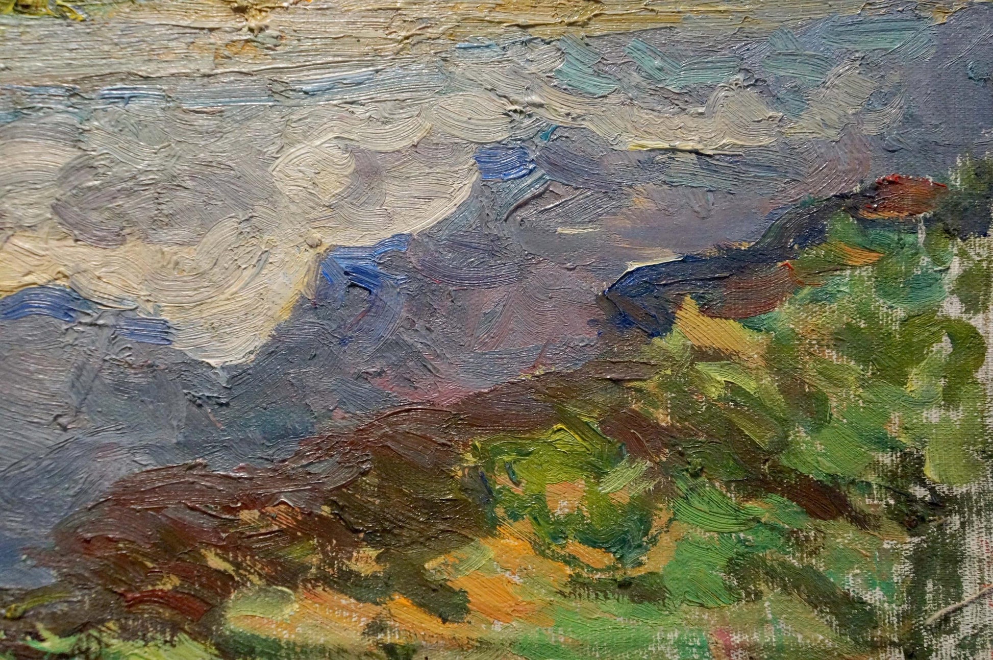 Oil painting of people by the river by Sevastyanov Viktor Grigorievich