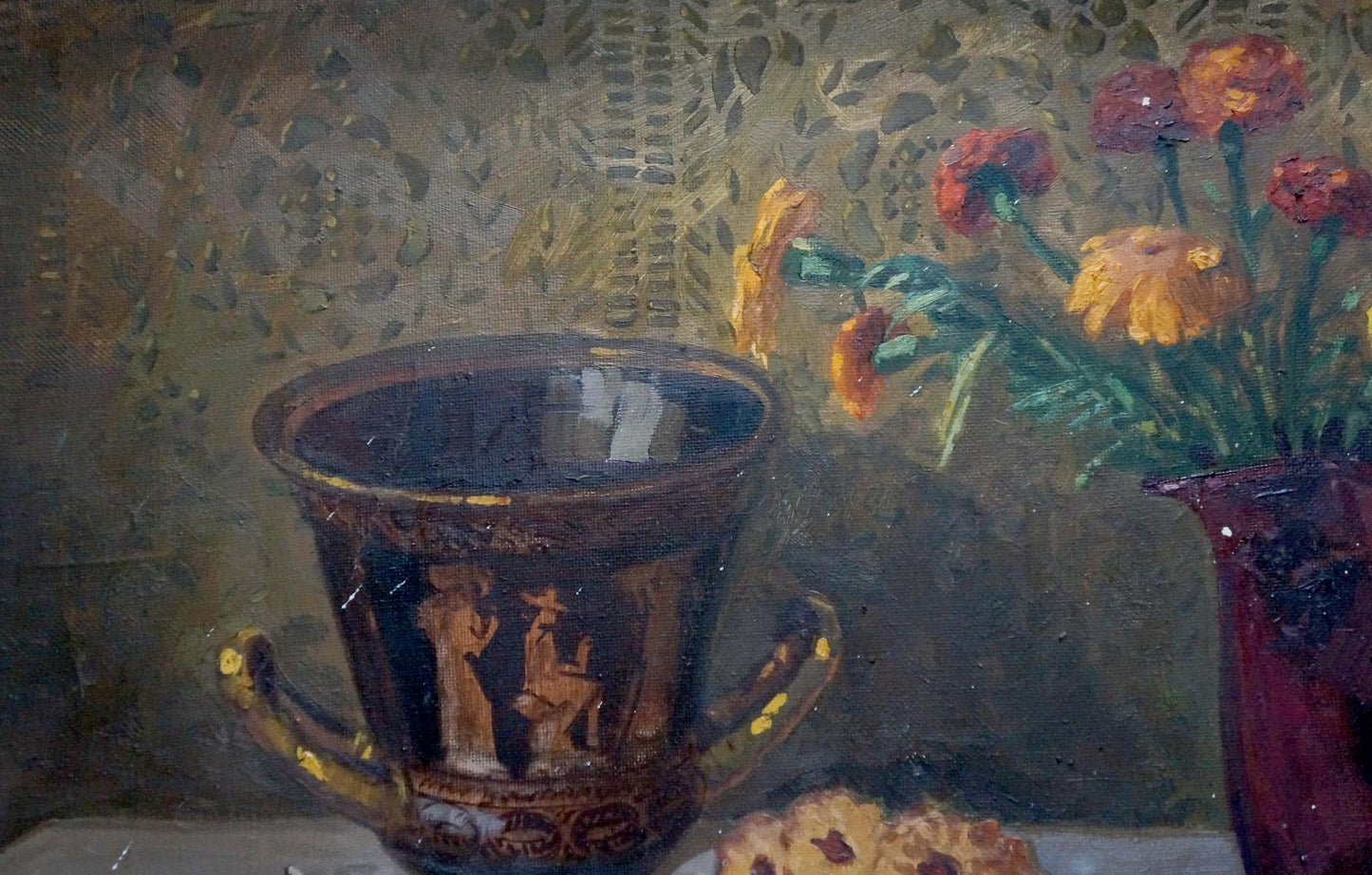 Dark ornate ceramic cup with gold handles in Ozernikov Vladimir Borisovich oil painting