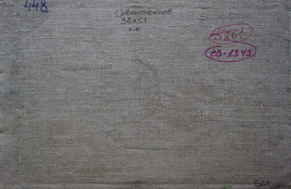 Back of Sevastyanov Viktor Grigorievich oil painting on gray textured canvas