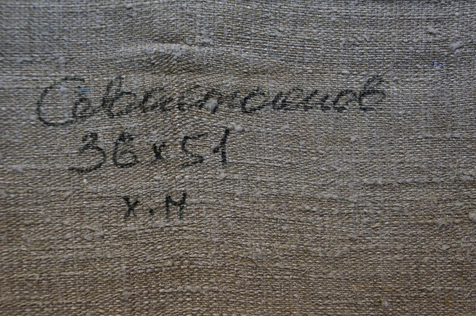 Back of Sevastyanov Viktor Grigorievich oil painting on gray textured canvas