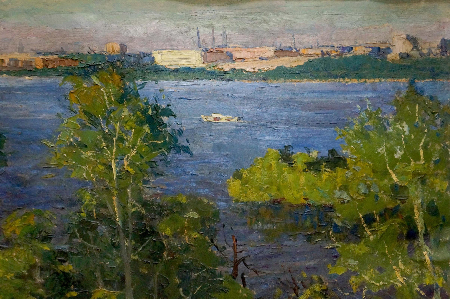 Serene oil painting of river landscape by Egorov Boris Kuzmich