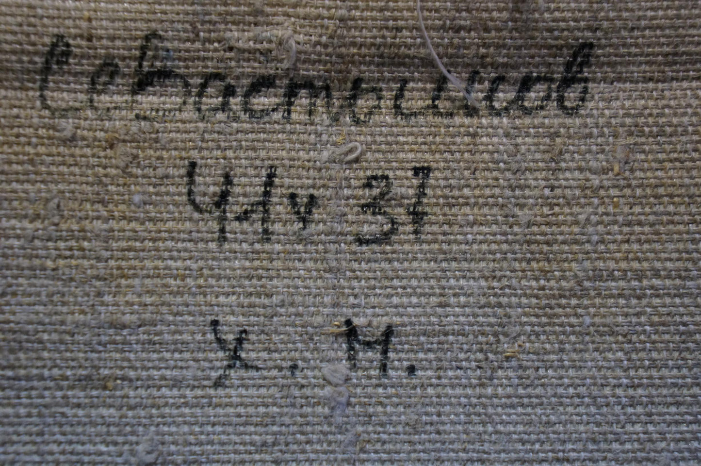 Handwritten inscription on back of Sevastyanov Viktor Grigorievich forest oil painting