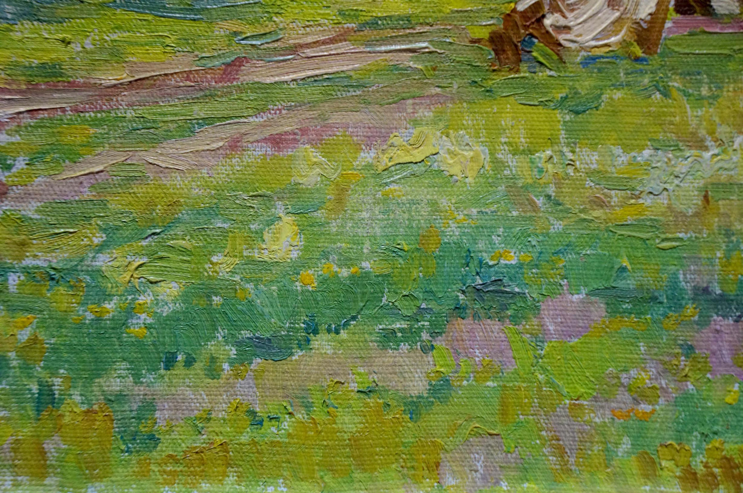 Vibrant impressionist oil painting of cows on lawn by Sevastyanov Viktor Grigorievich