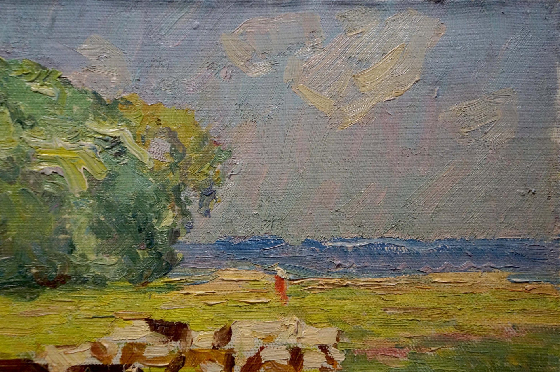 Oil painting of cows on lawn by Sevastyanov Viktor Grigorievich
