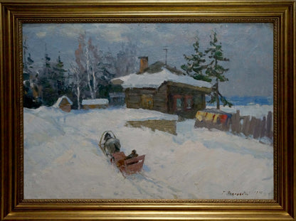 Oil painting by Vasetsky Grigory Stepanovich: snowy R. village