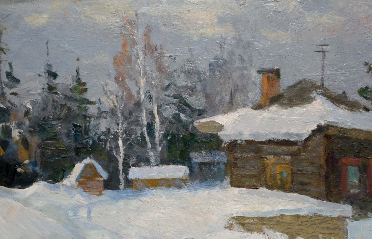 Oil painting of snow-covered wooden house by Vasetsky Grigory Stepanovich