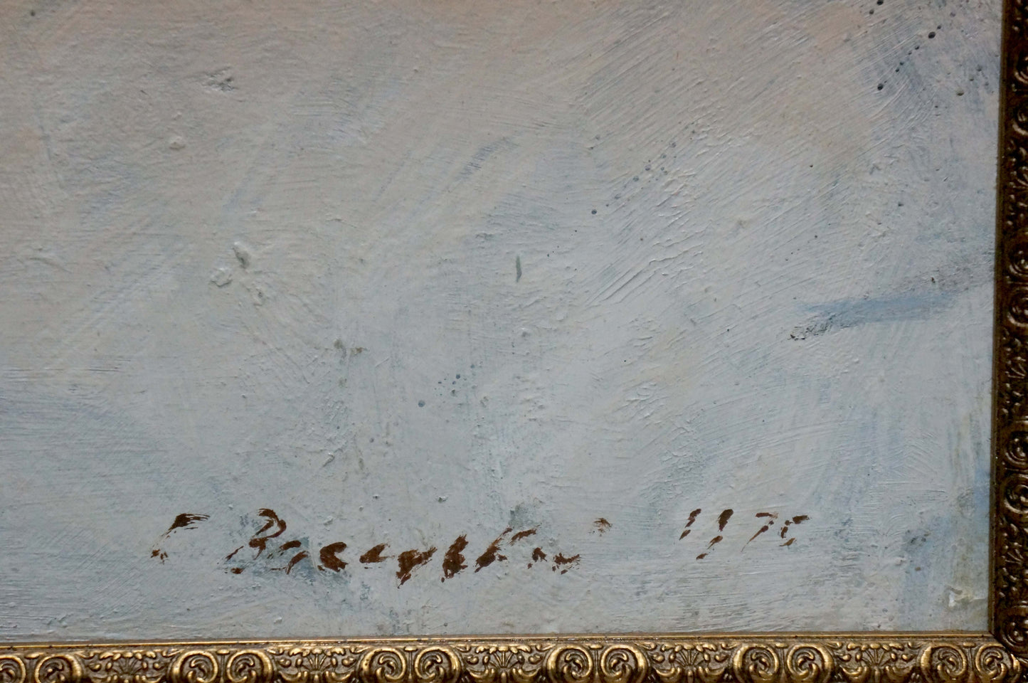 Oil painting Winter landscape by Vasetsky Grigory Stepanovich in light blue textured frame