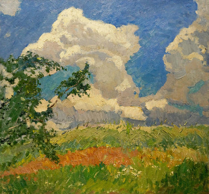 Vibrant oil painting of hot summer landscape by Viktor Sevastyanov