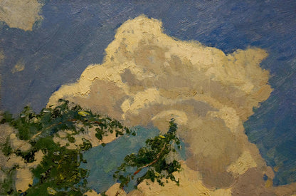Oil painting of hot summer landscape with creamy cloud by Viktor Sevastyanov