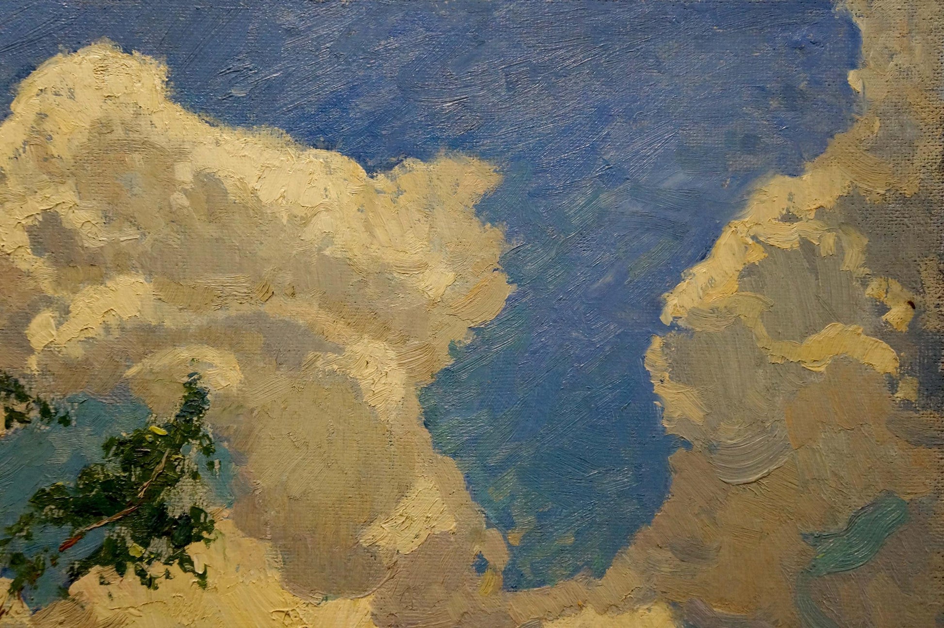 Oil painting of hot summer landscape with clouds by Viktor Sevastyanov