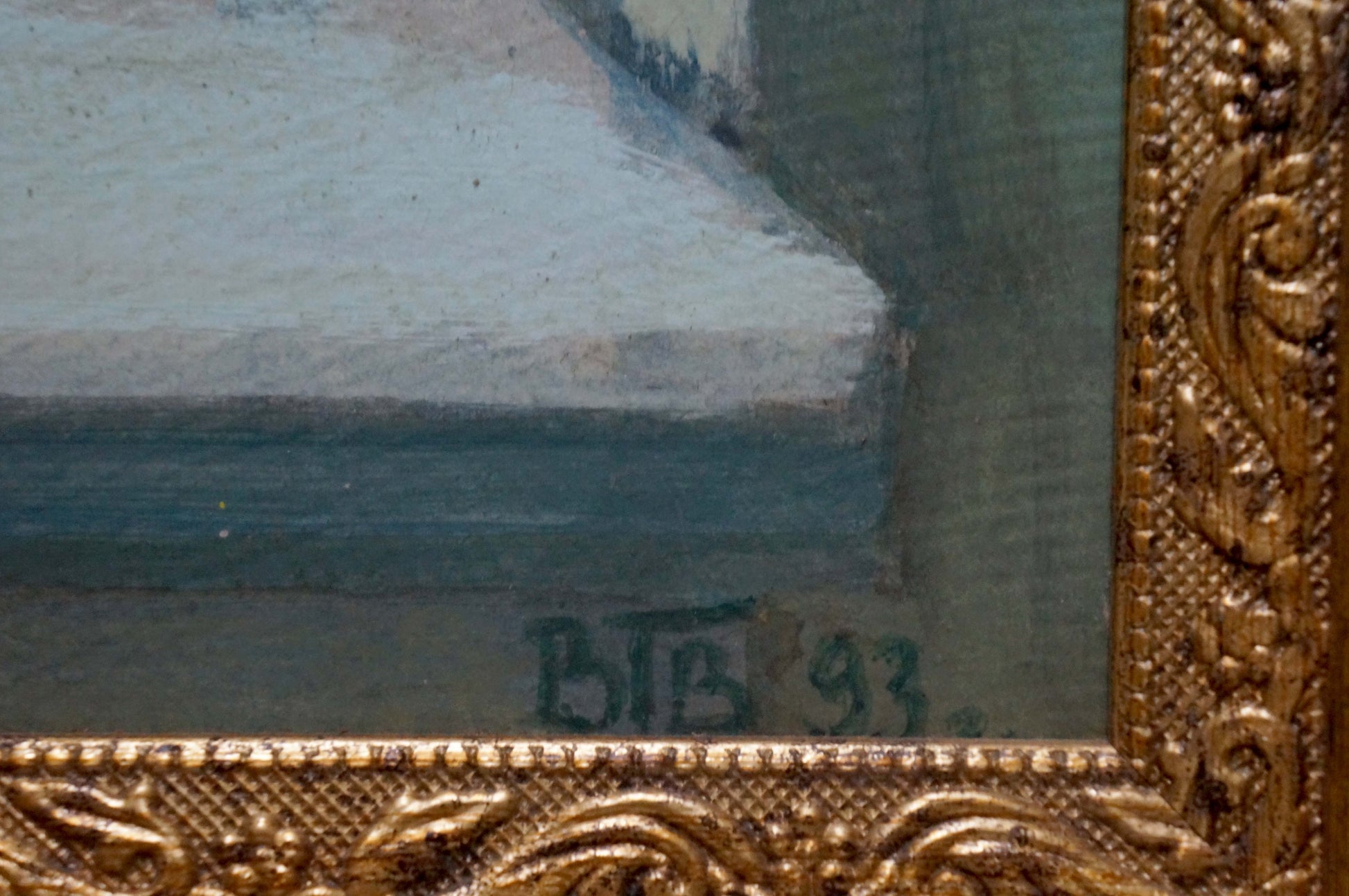 Oil painting View from the window by Vlasov Vladimir Grigorievich, ornate gold frame, bts 93 signature