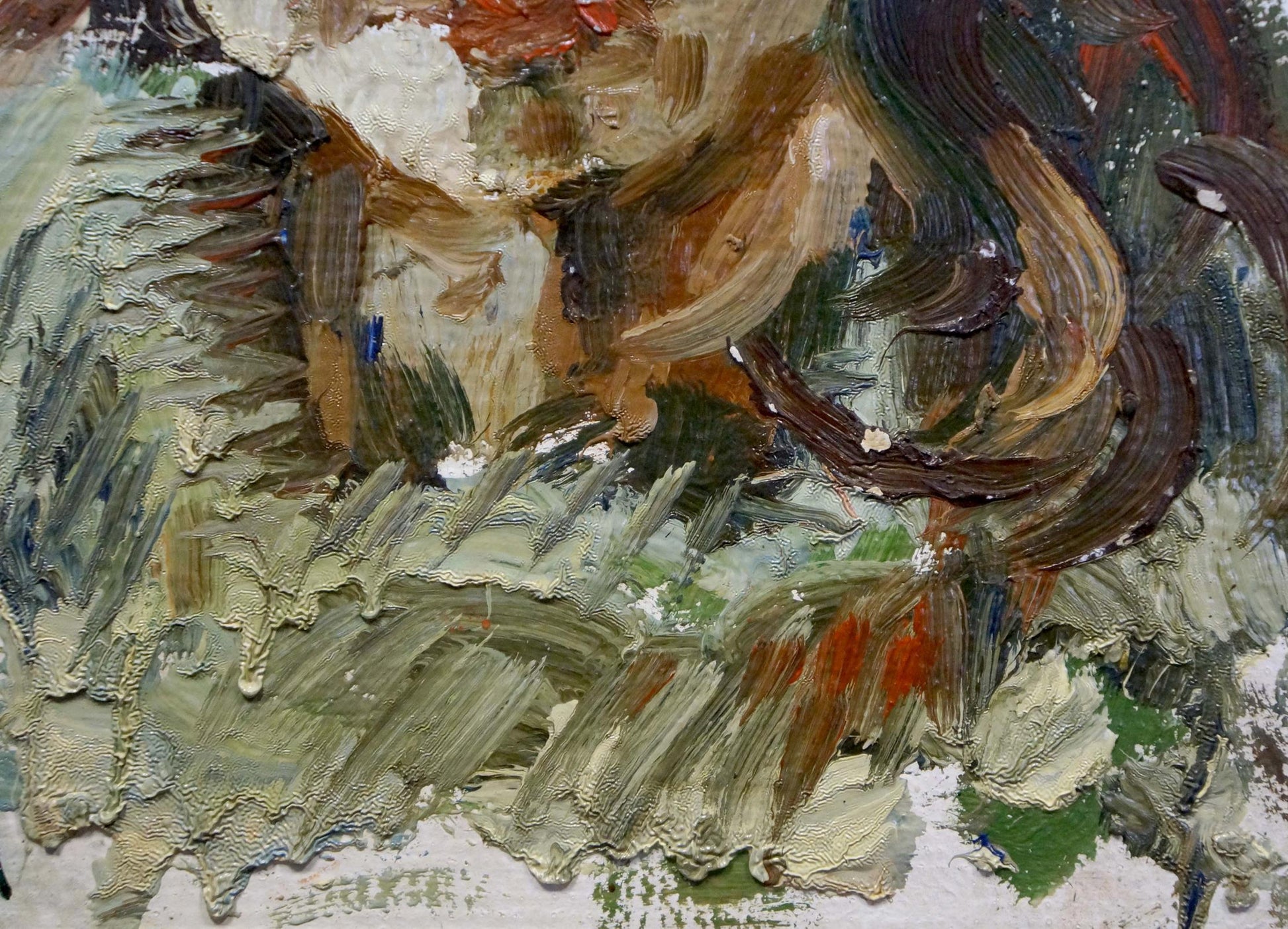 Oil painting portrait of woman by Pavlov Victor Anatolievich, textured impasto greens and browns