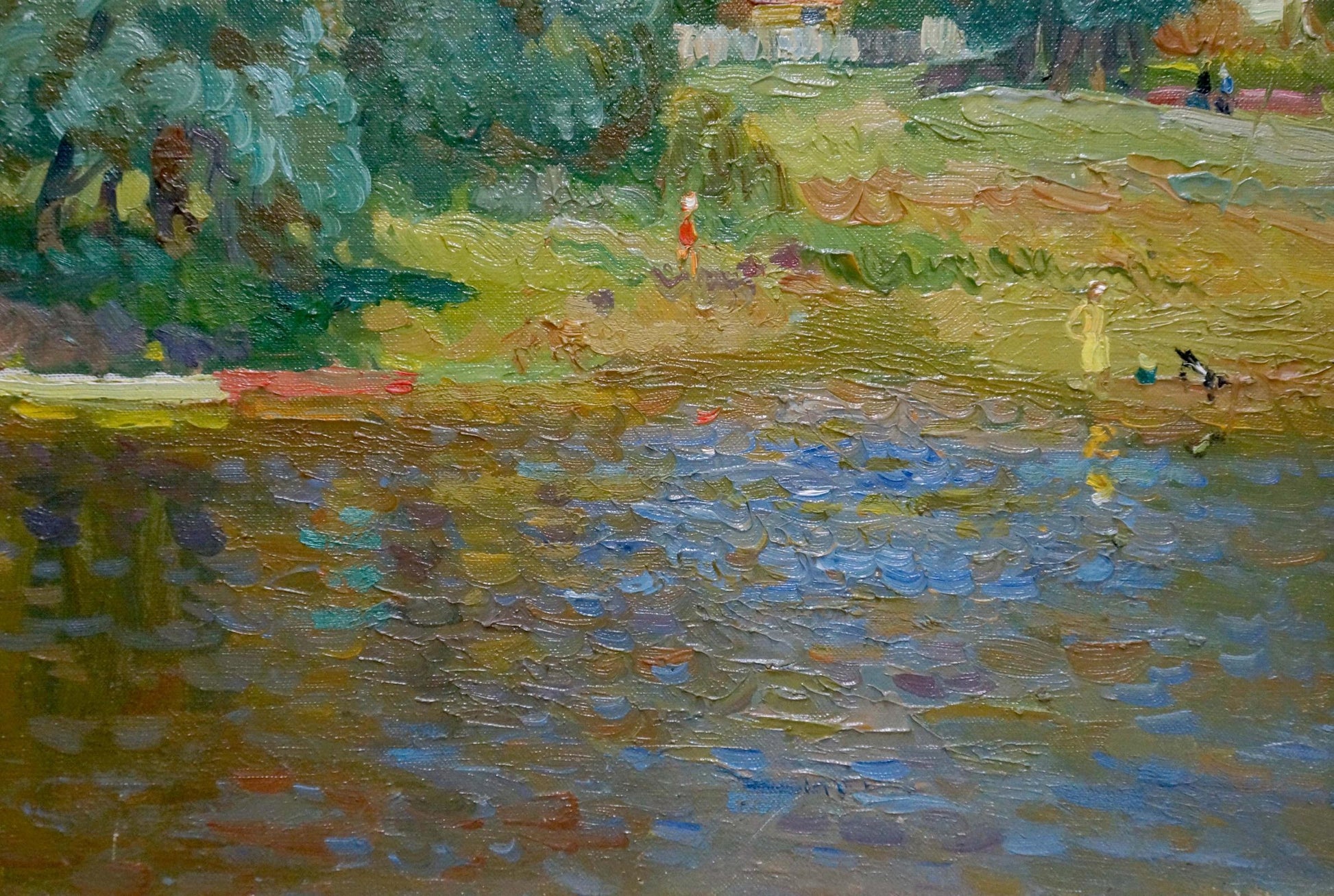 Vibrant impressionist oil painting of summer river landscape by Mynka Alexander Fedorovich