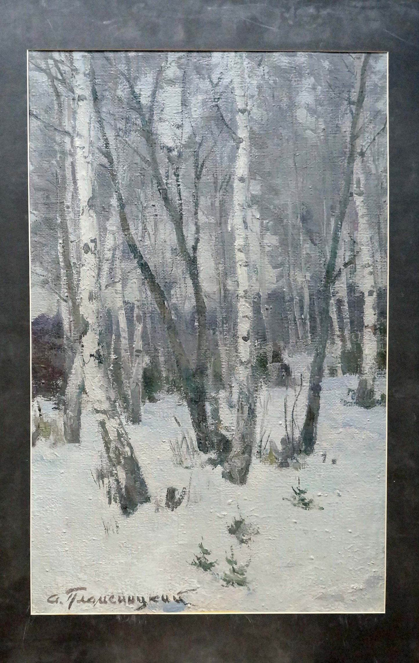 Framed snowy birch forest oil painting by Plamenitsky Anatoly Alexandrovich