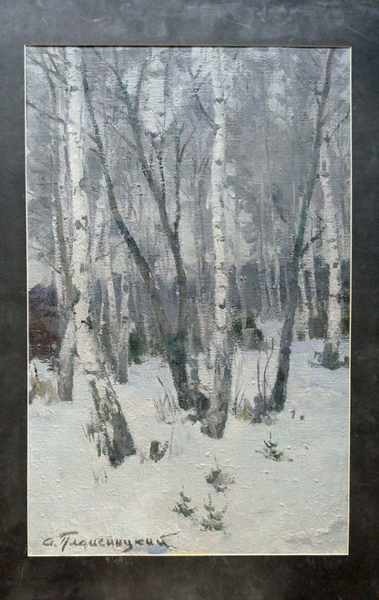 Framed snowy birch forest oil painting by Plamenitsky Anatoly Alexandrovich