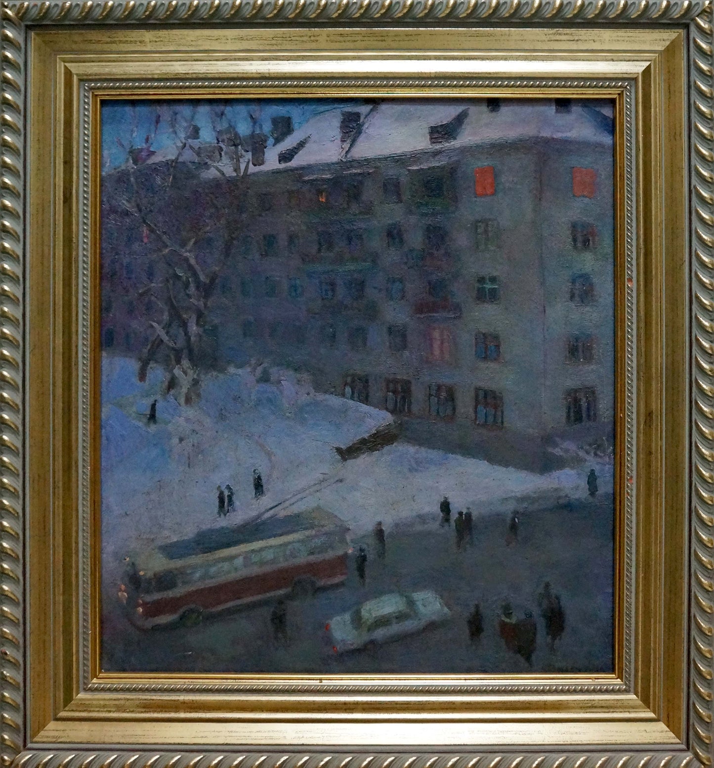 Framed oil painting by Filatova Tanya: snowy city street scene