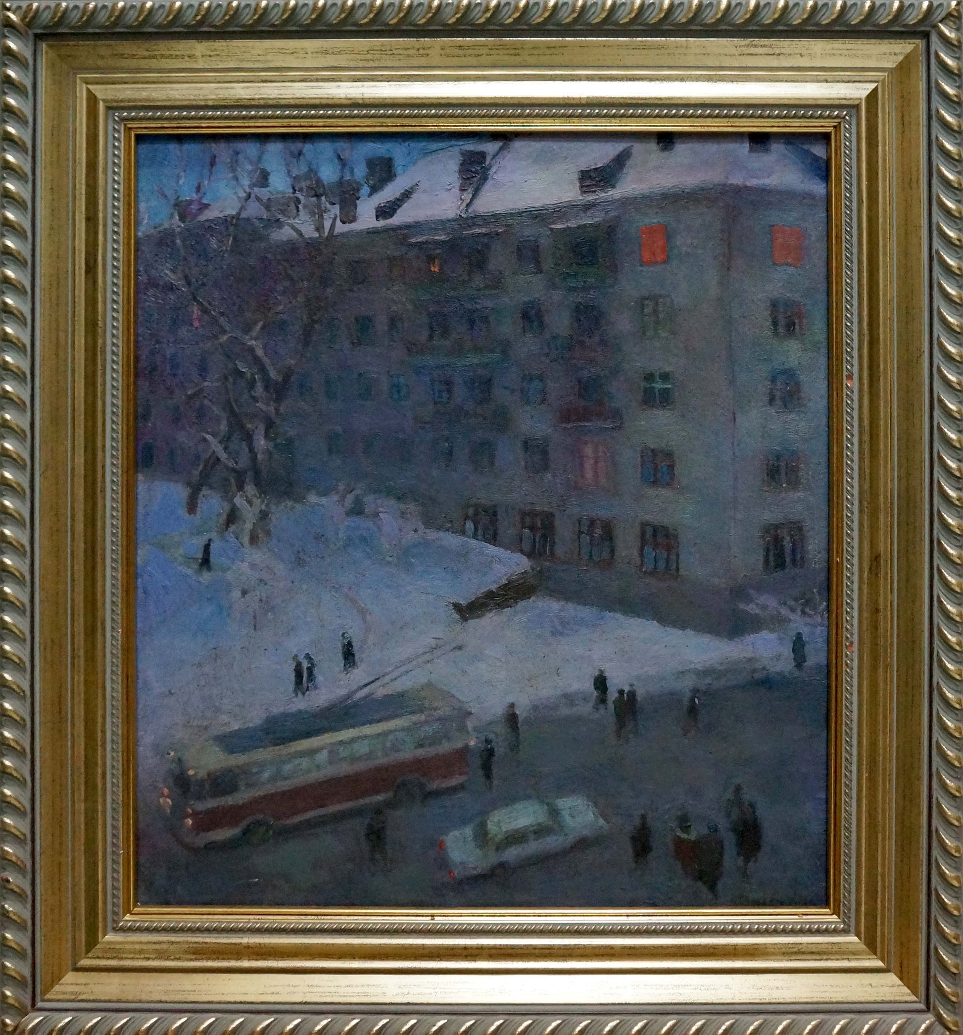 Framed oil painting by Filatova Tanya: snowy city street scene