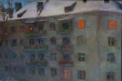Oil painting of snowy cityscape by Filatova Tanya