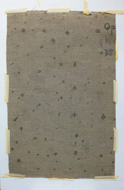 Textured muted brown fabric sample with dark speckles for Plamenitsky oil painting