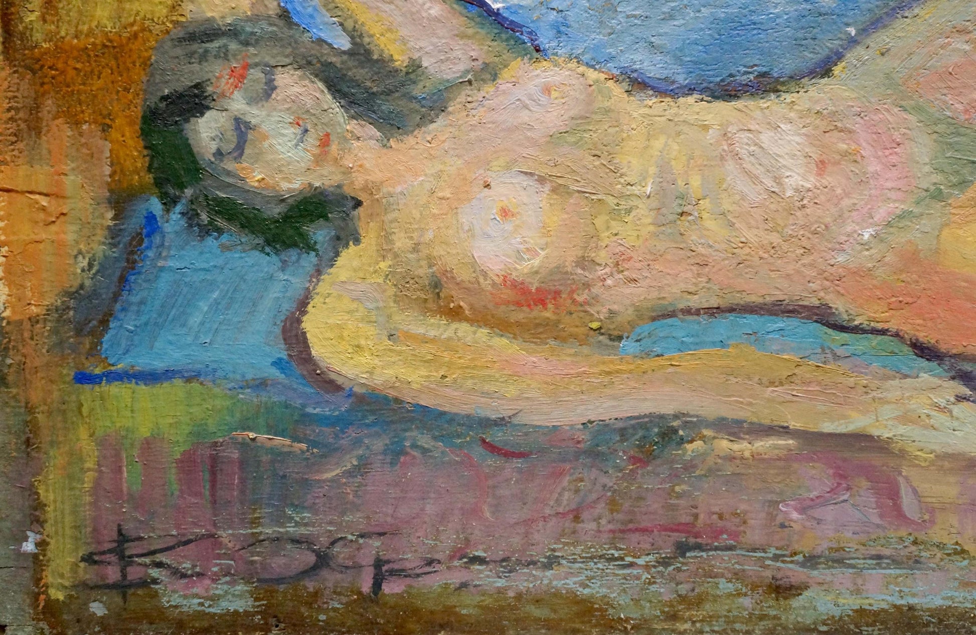 Textured impressionistic oil painting of reclining figure by Khrushch