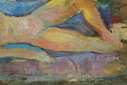 Oil painting portrait of female figure by Valentin Dmitrievich Khrushch, textured impressionistic strokes
