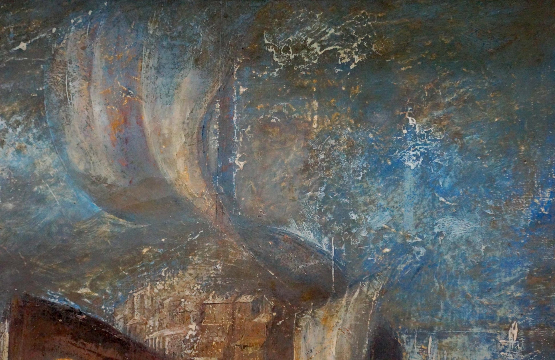 Weathered abstract oil painting City on the ship Zebek by Vladimir Evgenyevich