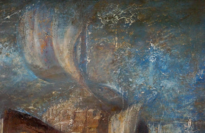 Weathered abstract oil painting City on the ship Zebek by Vladimir Evgenyevich