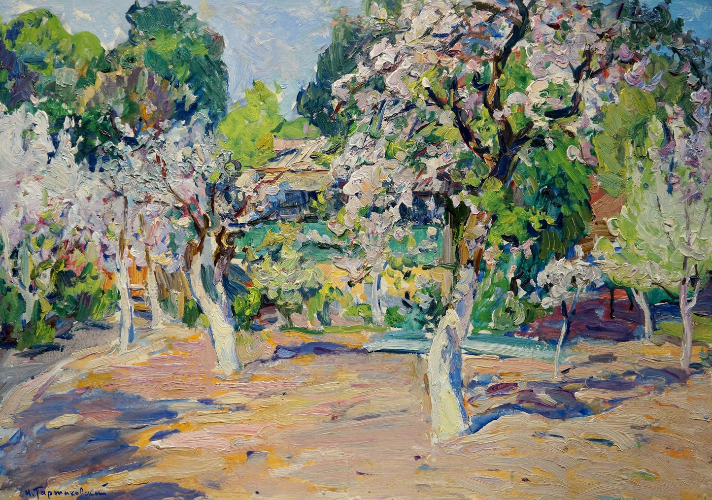 Vibrant impressionist oil painting of blossoming trees by Isaak Tartakovsky