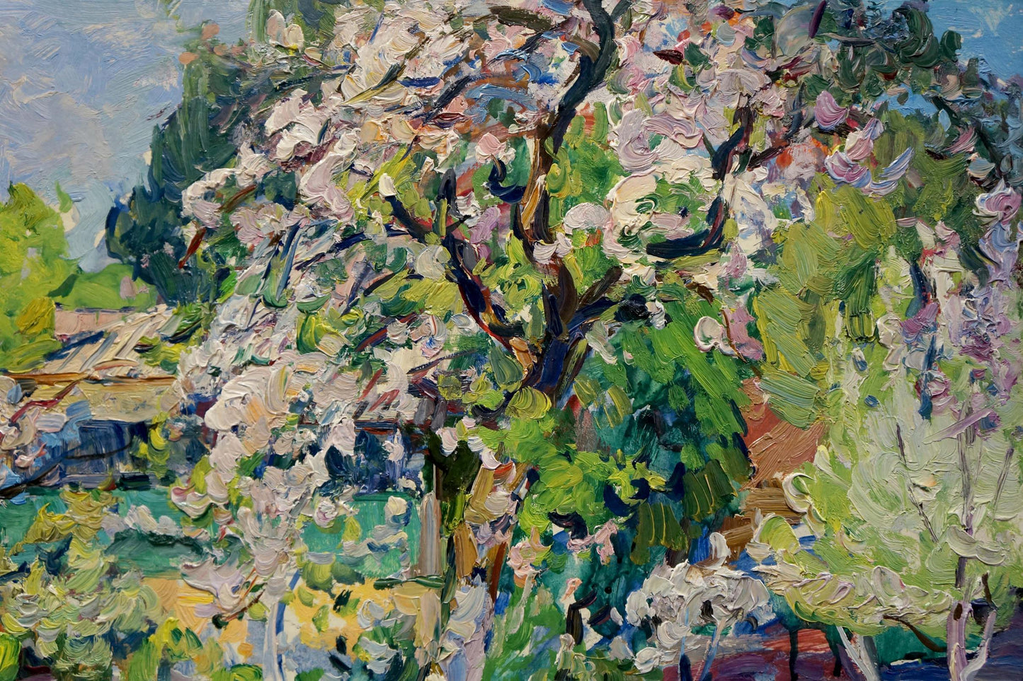 Vibrant impressionist oil painting of blossoming tree by Isaak Tartakovsky