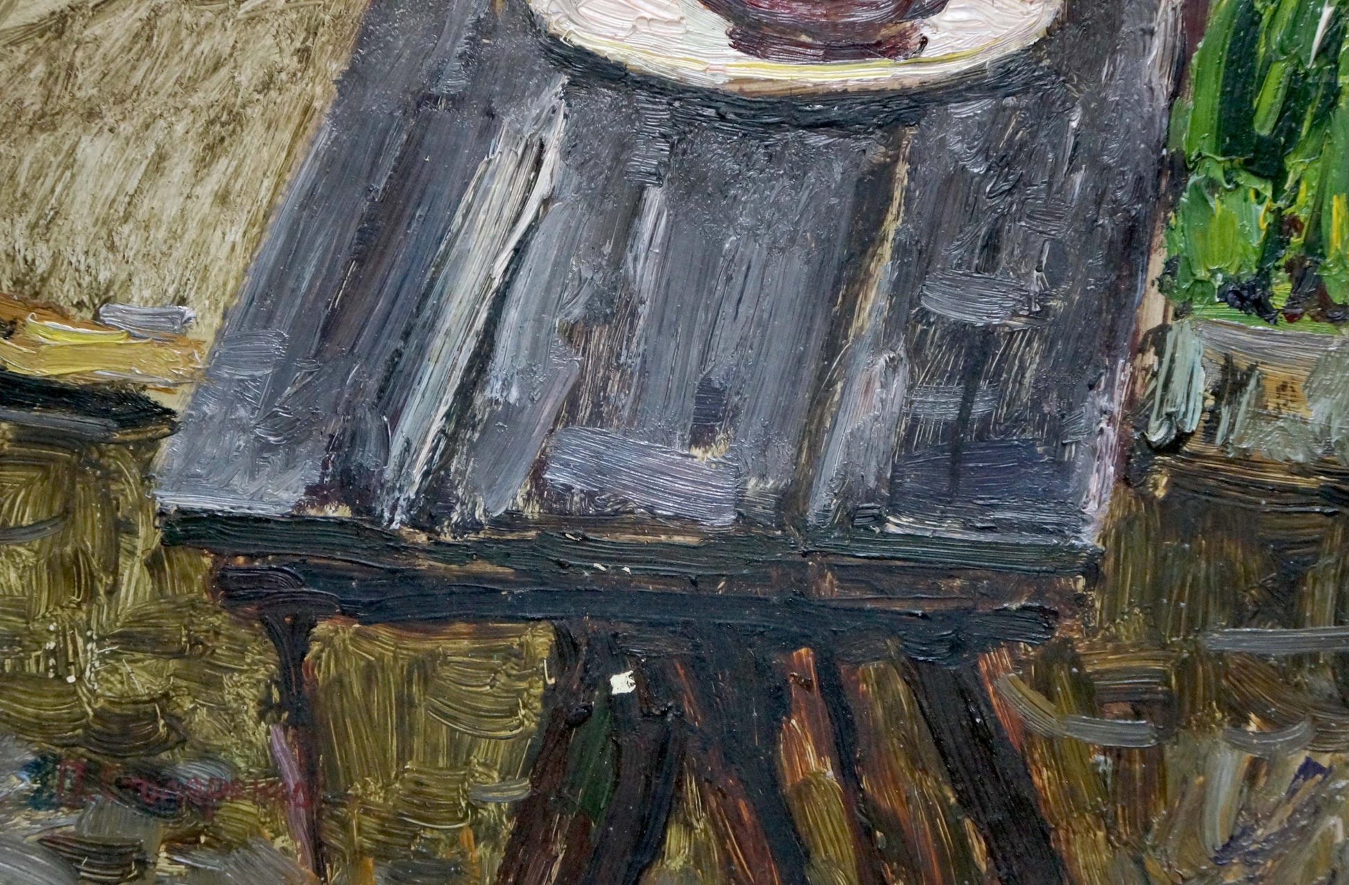 Oil painting Still life Stolyarenko Petr Kuzmich on dark textured wooden table