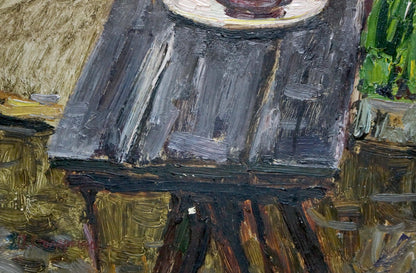 Oil painting Still life Stolyarenko Petr Kuzmich on dark textured wooden table