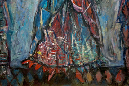 Oil painting Before the Performance by Lushin Alexander Fedorovich, vibrant abstract red blue teal strokes