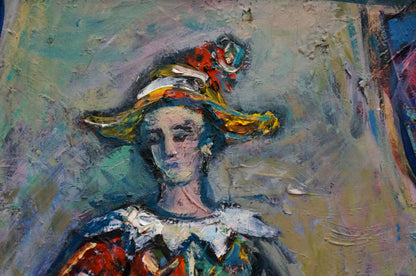 Oil painting Before the Performance by Lushin Alexander Fedorovich with woman in ornate floral hat