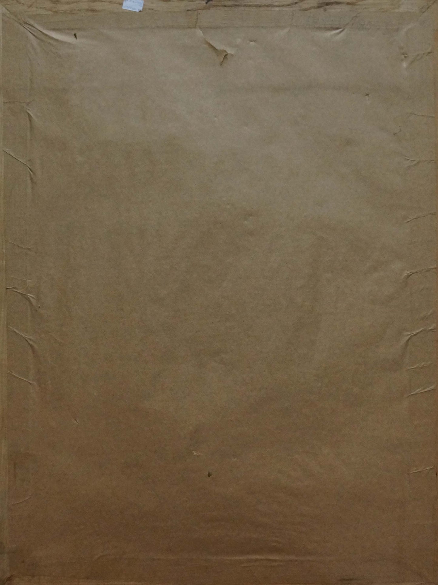 Back of Oil painting Washing Chakov with brown paper taped to surface