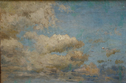 Textured oil painting of house by the shore with billowy clouds by Mynka Alexander Fedorovich