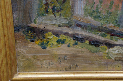 Oil painting House by the Shore by Mynka Alexander Fedorovich in gold frame
