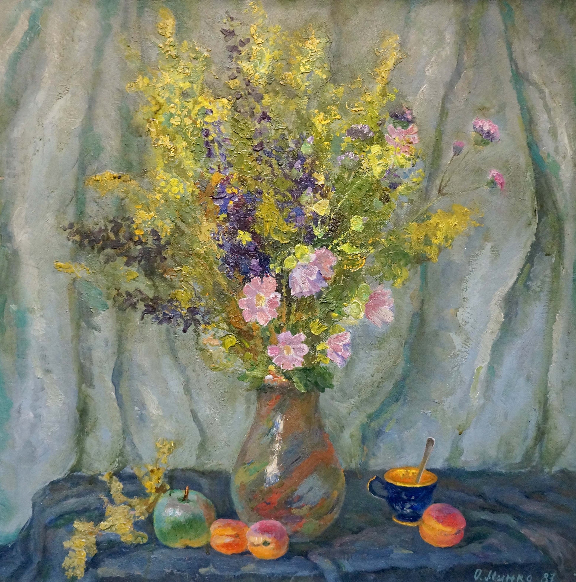 Oil painting of Autumn flowers in Minka Alexander Fedorovich vase