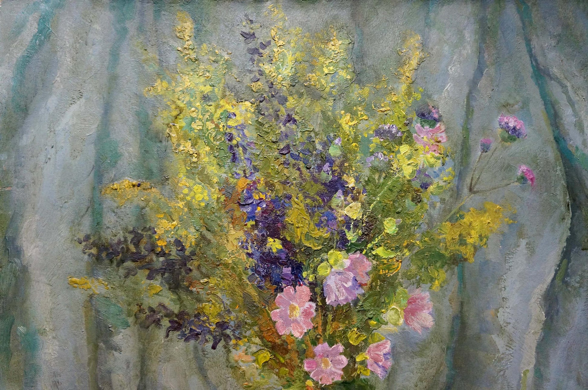 Oil painting of vibrant autumn wildflowers by Minka Alexander Fedorovich