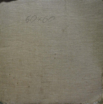 Back of Oil painting Autumn flowers Minka Alexander Fedorovich on 60x60 beige linen canvas