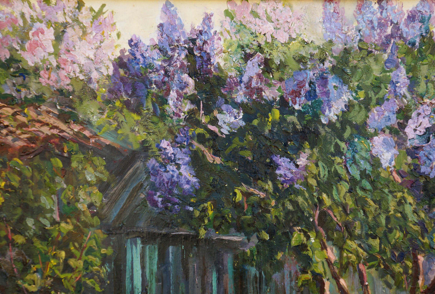 Vibrant oil painting of blooming lilac bush by Nagaevskaya Elena Varnavovna