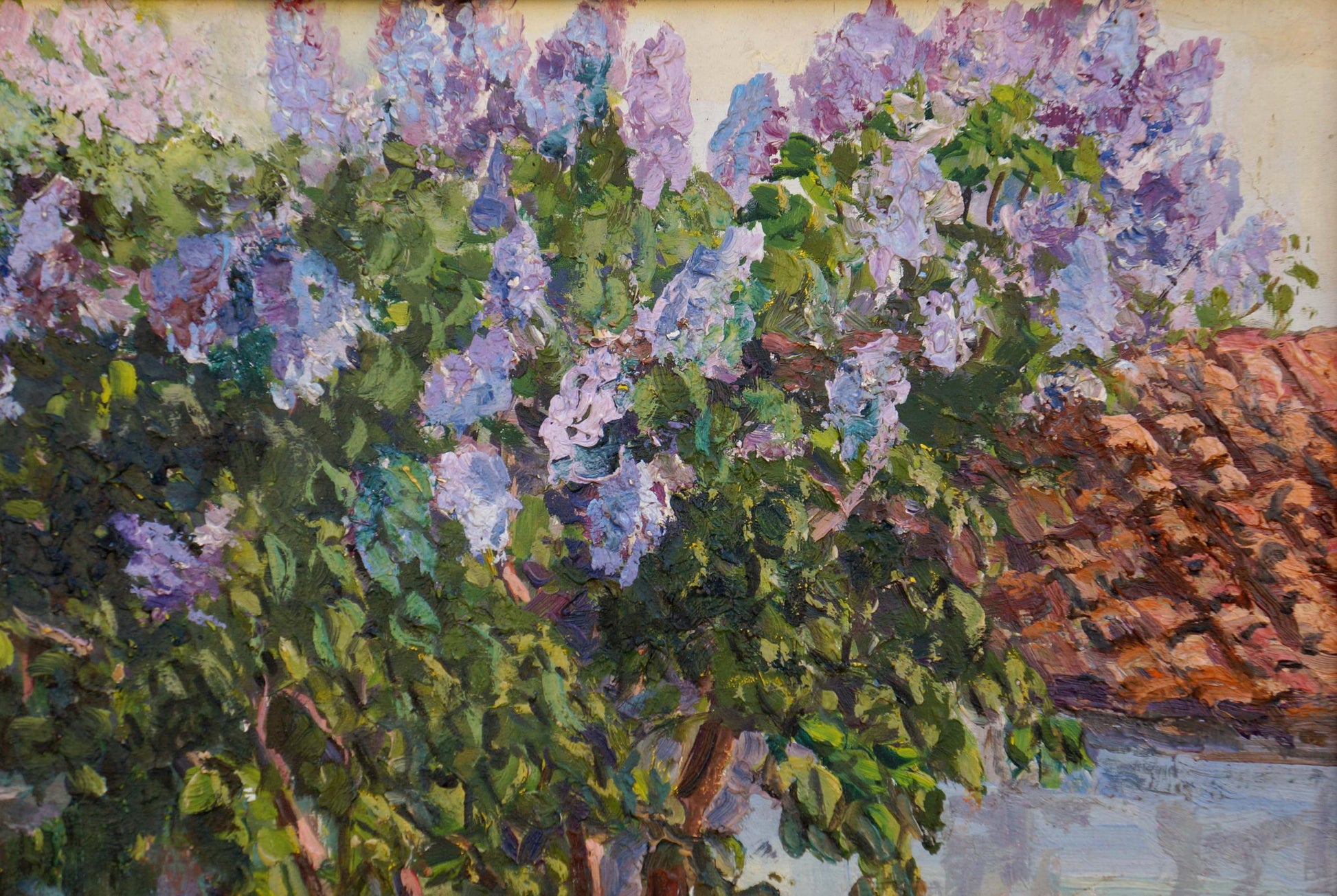 Oil painting of lush lilac bush blooming by Nagaevskaya Elena Varnavovna