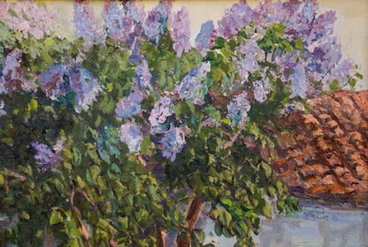 Oil painting of lush lilac bush blooming by Nagaevskaya Elena Varnavovna