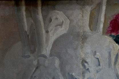 Textured grayish-white oil painting of flowers by Sergei Ivanovich Svetoslavsky
