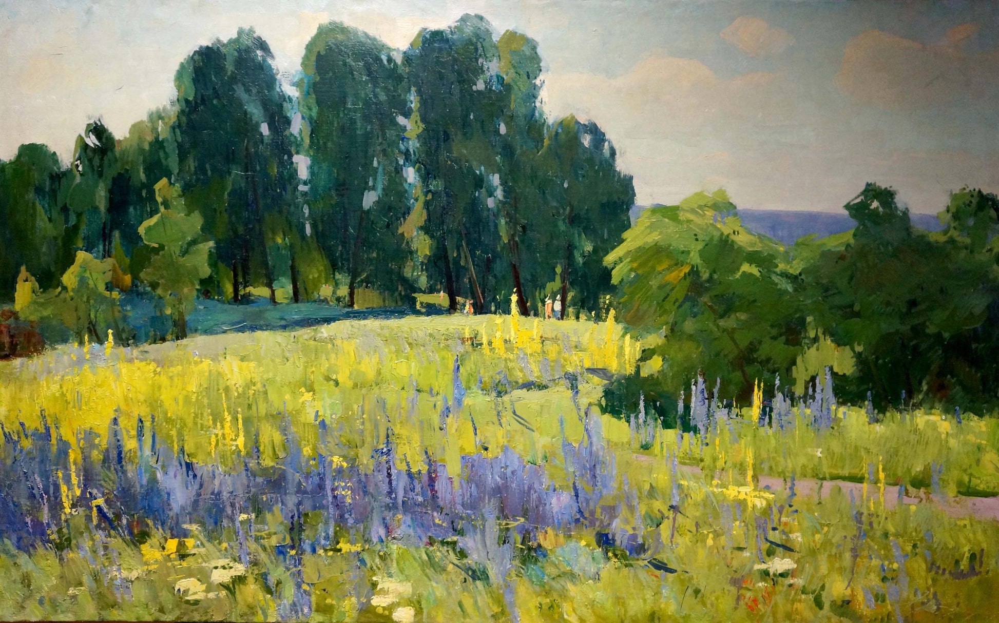 Vibrant impressionist oil painting by Khitrova Tamara Alexandrovna of sunlit wildflower meadow