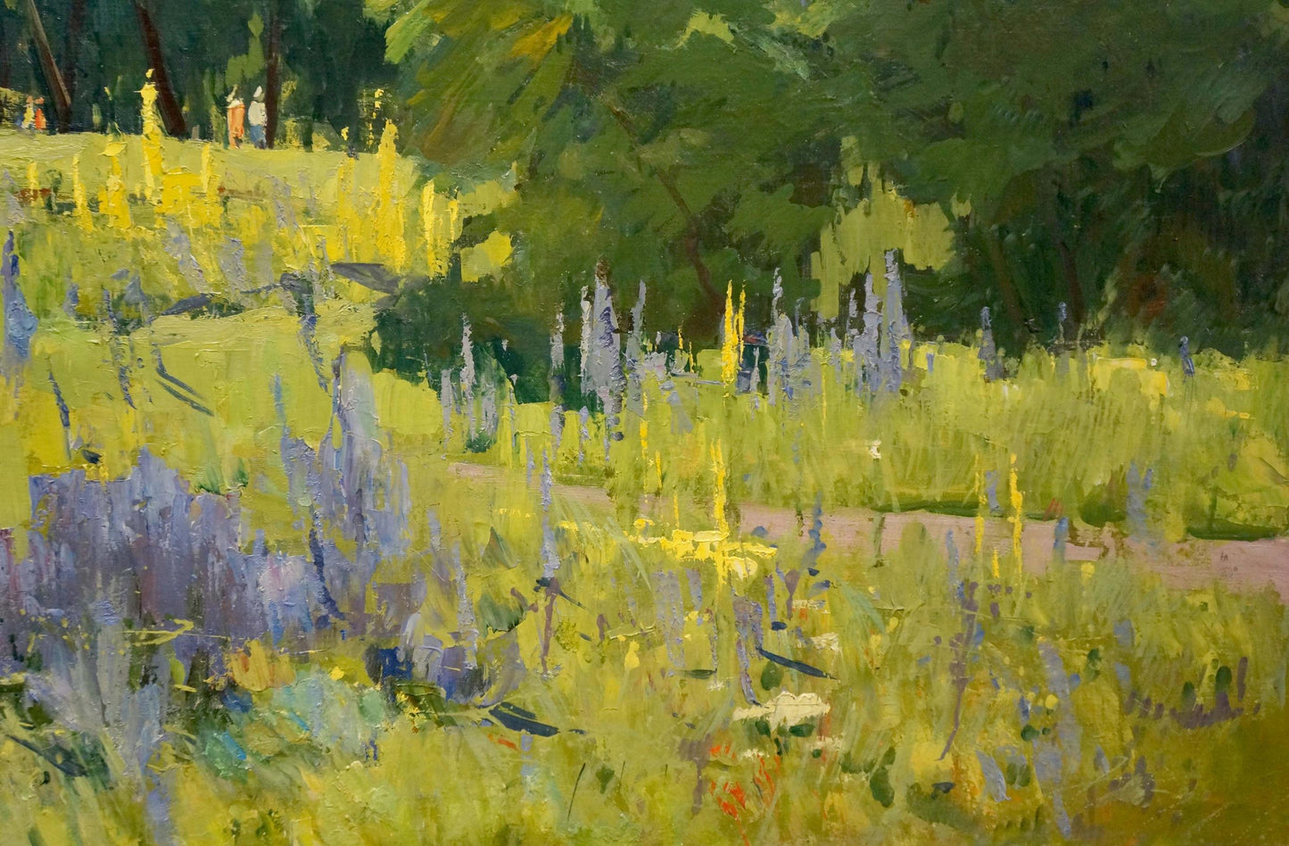 Vibrant impressionist oil painting by Khitrova Tamara Alexandrovna of sunlit wildflower meadow